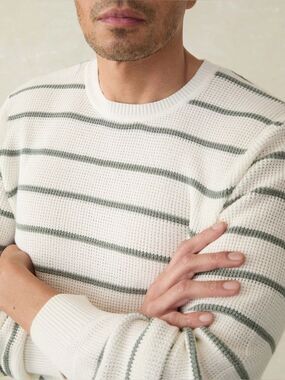 Faherty Sunwashed Crewneck Cotton Sweater Sage Shore Striped White NWT XXL 2XL